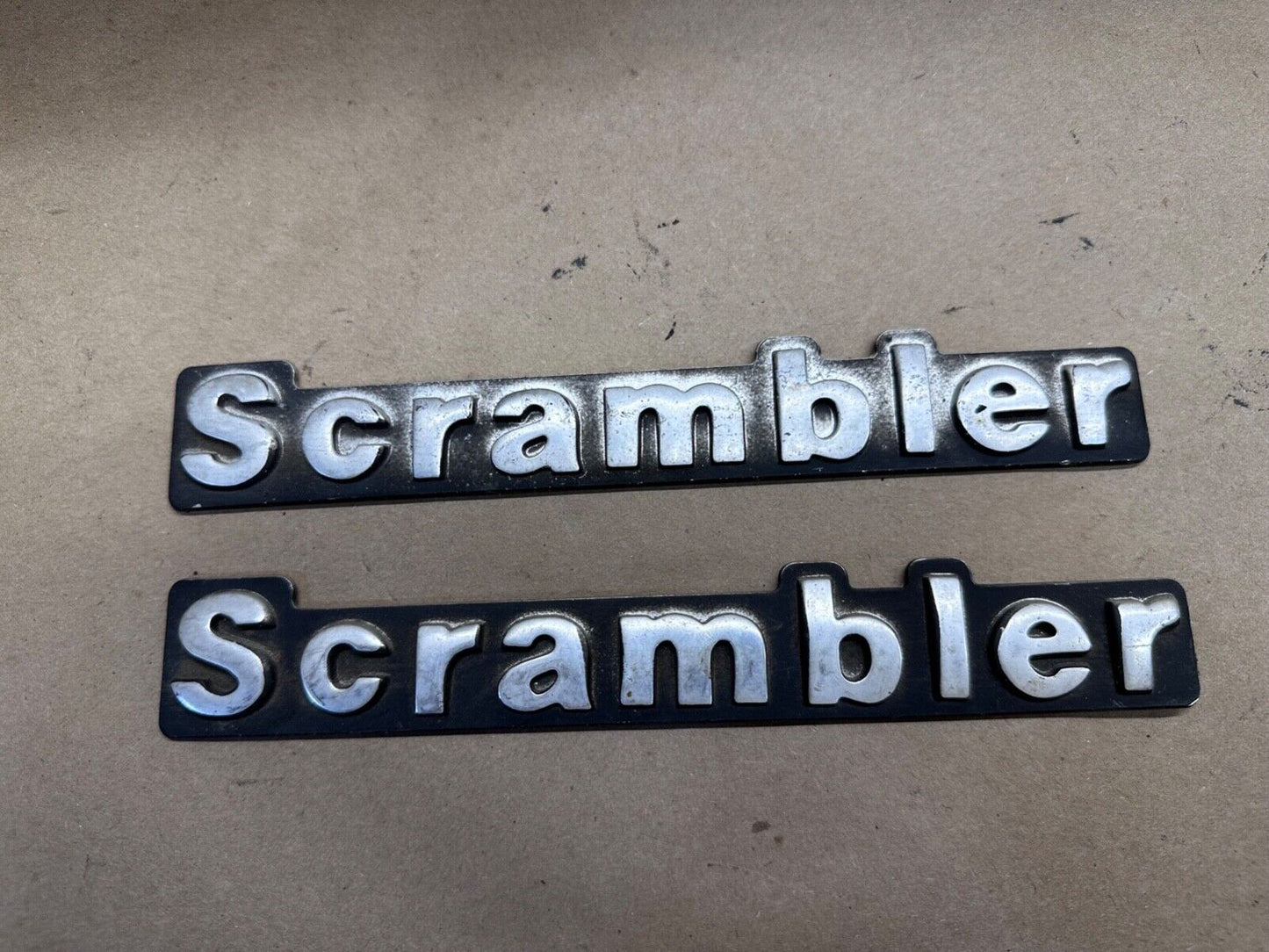 81-86 Jeep CJ8 SCRAMBLER Emblem Badge Factory Pair Logo 1981-1986 CJ 8 Set Tub