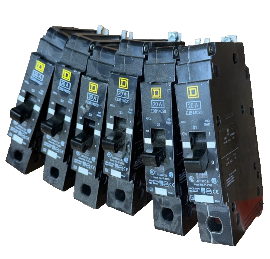 Quantity of 6 Square D EJB14020 SQUARE D 1 pole 20 amp 277 volt Circuit Breaker
