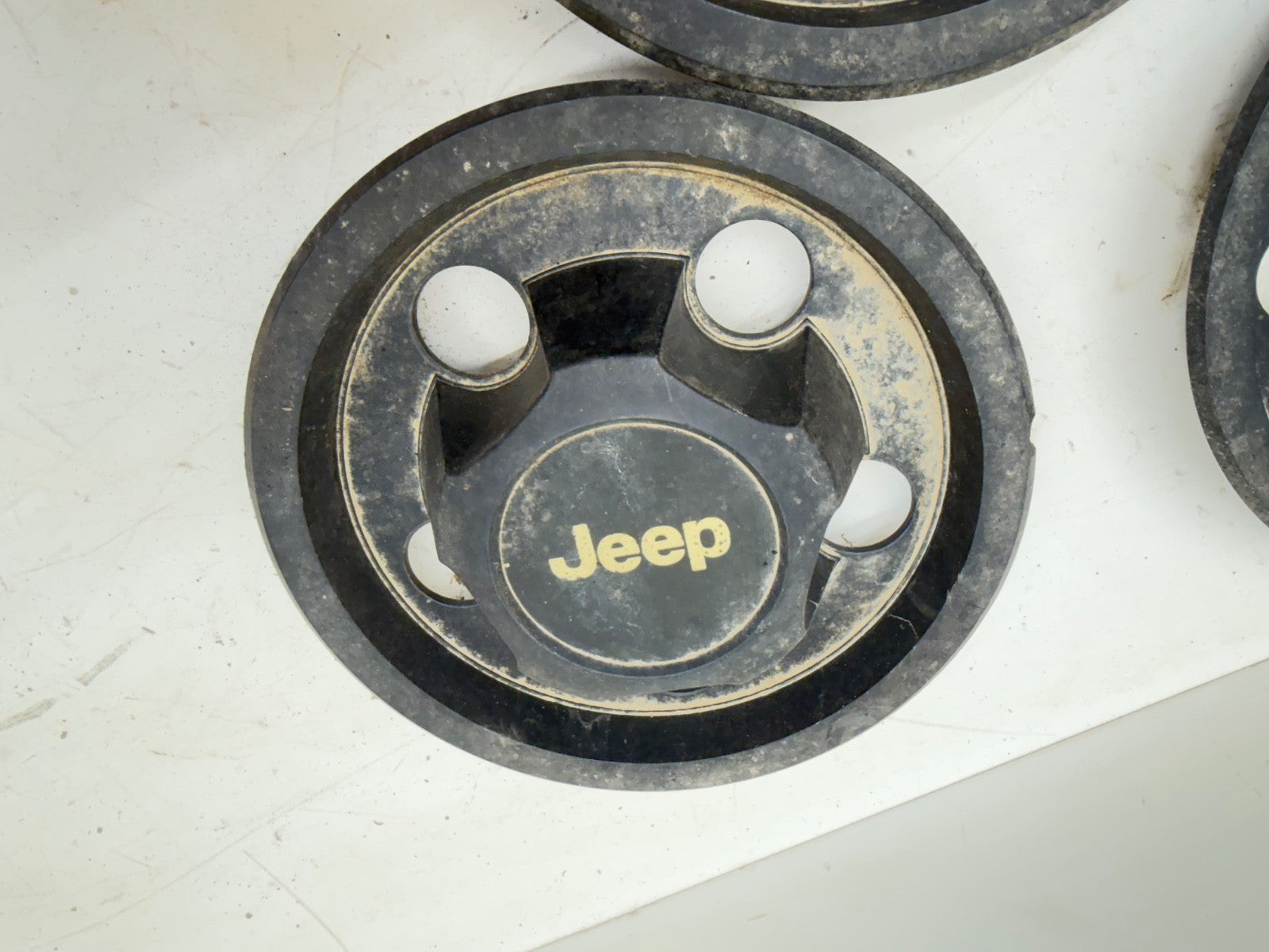 3 - Jeep Cherokee XJ Wrangler YJ 84-01 Factory Black Center Cap Wheel Hub 5 Bolt
