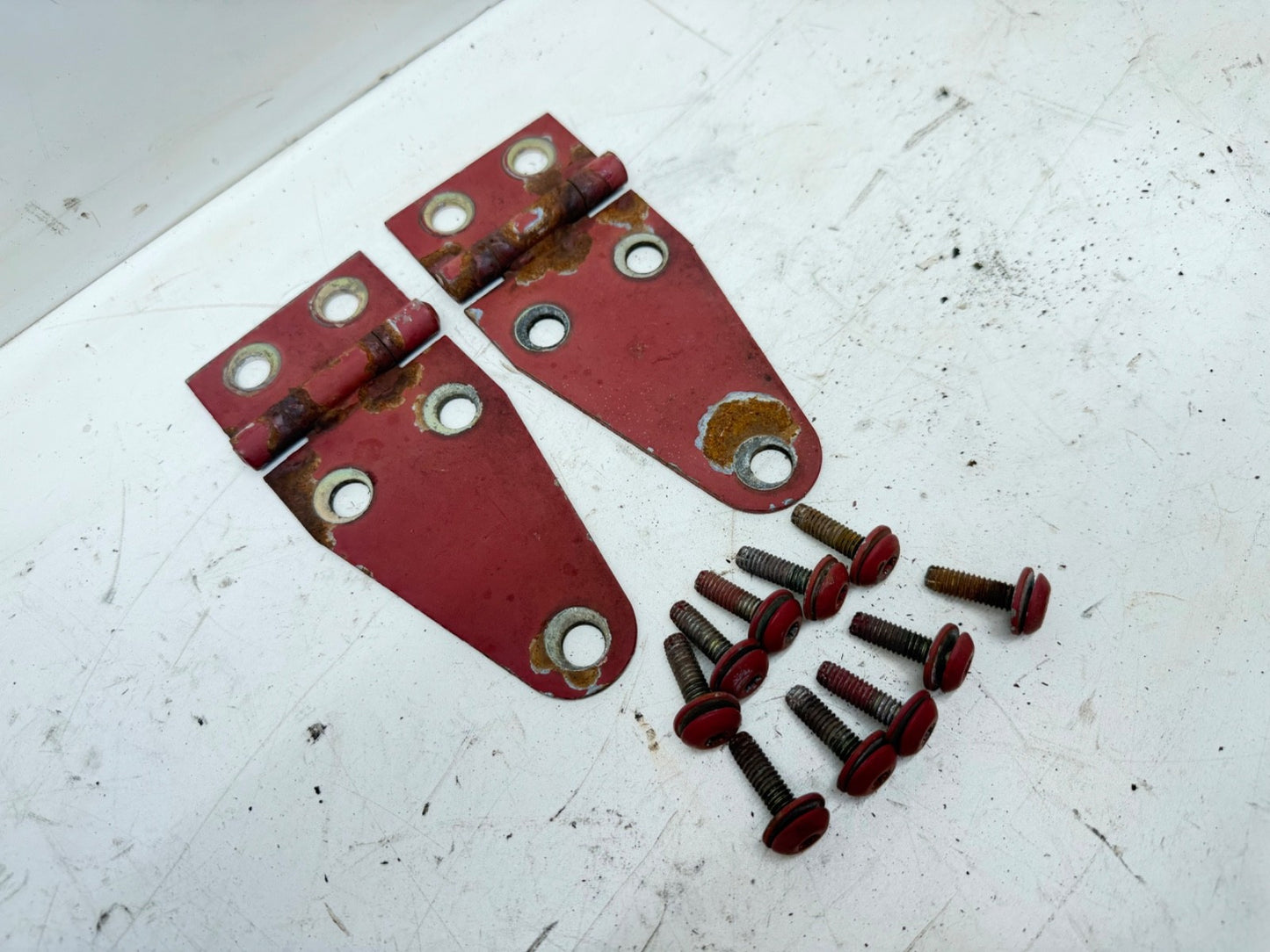 76-95 Jeep Wrangler YJ CJ RED Hood Hinges Hinge Set OEM FACTORY Bonnet Bolts