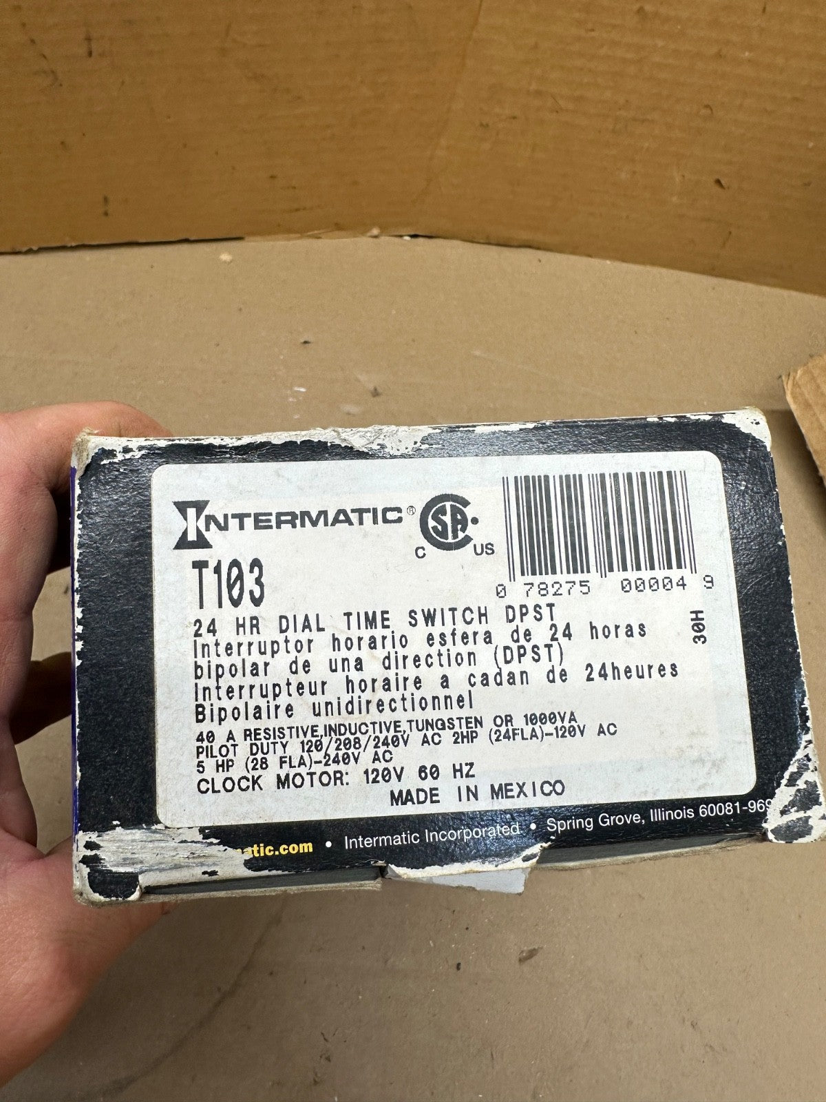 Intermatic T103 DPST 24-Hour Mechanical Time Switch 120 VAC 40 Amp New Old Stock