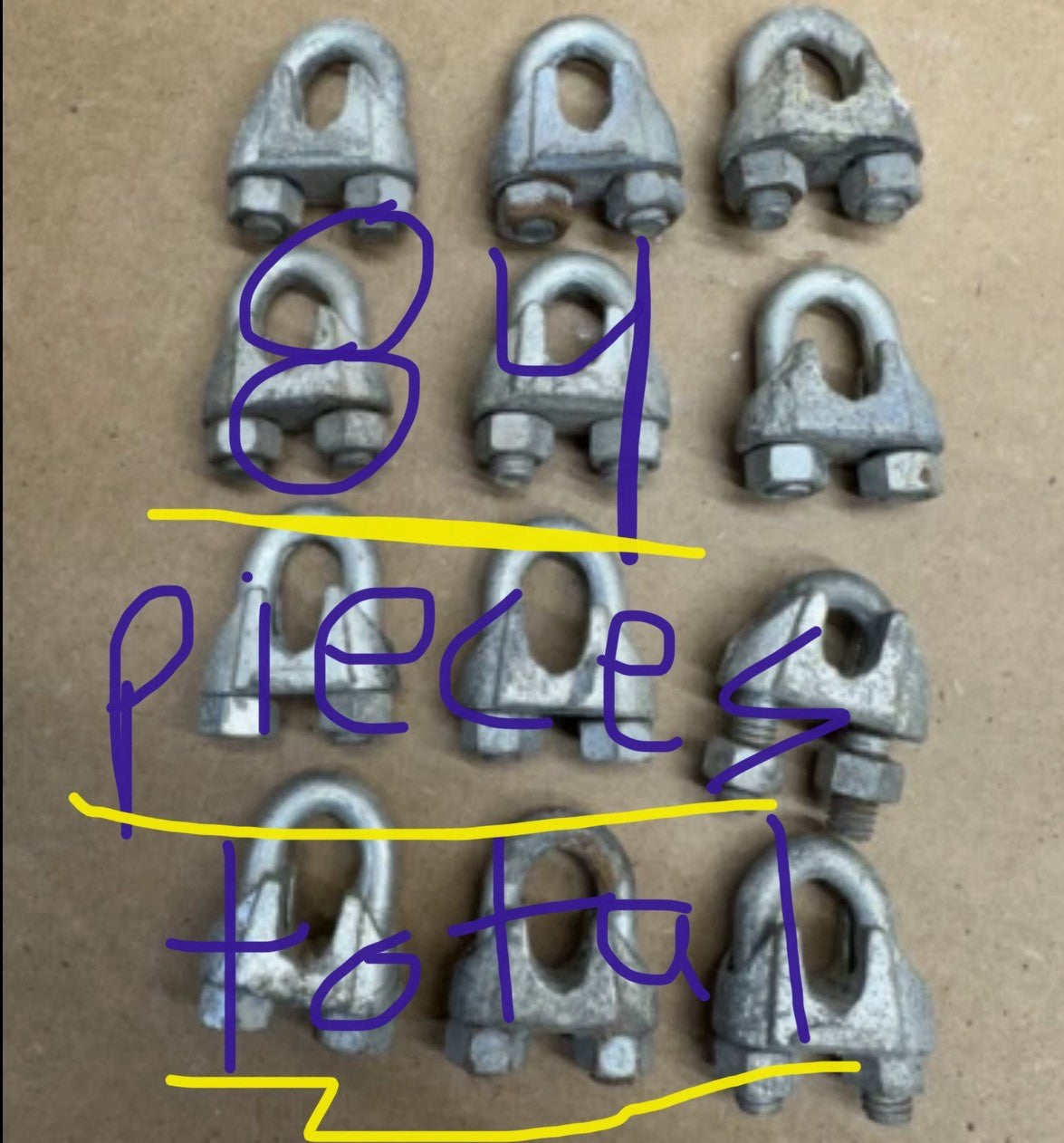 84 - Cable Clamps 3/8" U-Bolts Galvanized Clamps Steel Cable Wire U Bolt Clamps