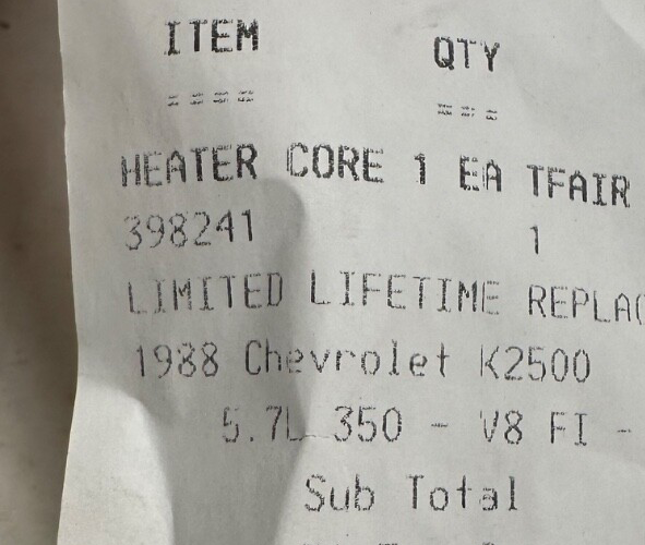Heater Core Fits Pickup 1988-1992 Chevy Truck 350 Silverado 94484 398241 98484