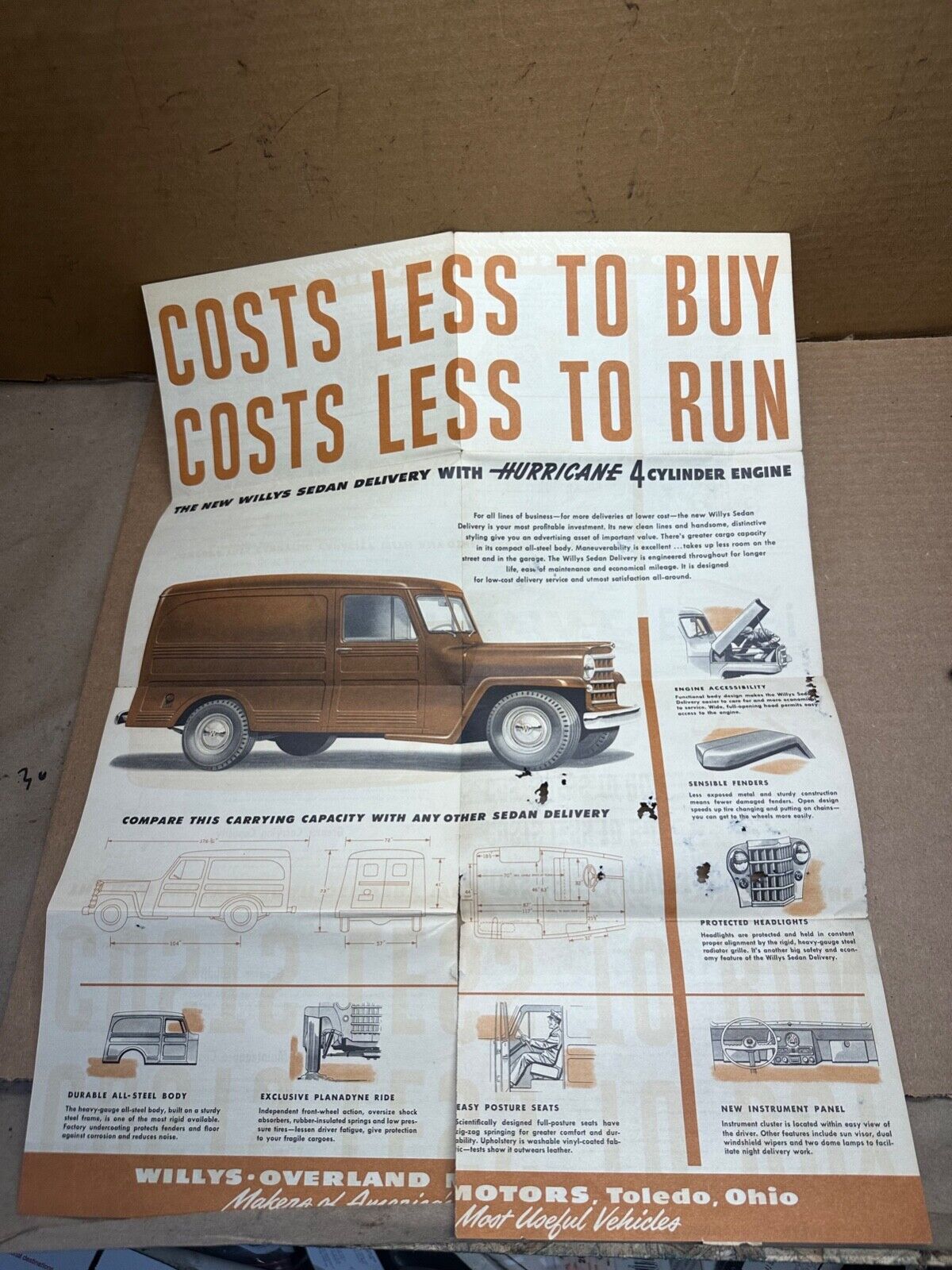 WILLYS SEDAN DELIVERY Truck Dealer Sales Brochure Paper Poster Pamphlet Vintage