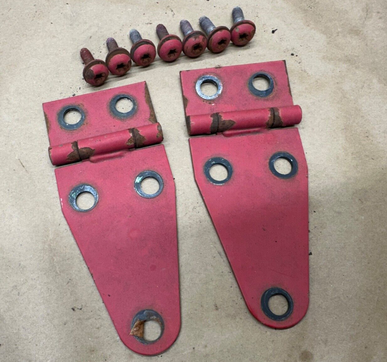 76-95 Jeep Wrangler YJ CJ RED Hood Hinges Hinge Set OEM FACTORY Bonnet Bolts