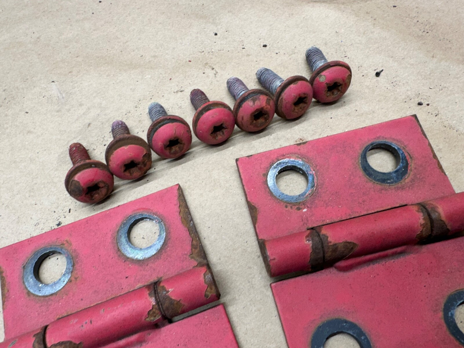 76-95 Jeep Wrangler YJ CJ RED Hood Hinges Hinge Set OEM FACTORY Bonnet Bolts