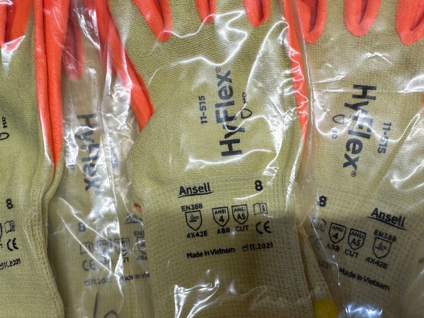 7 PAIRS Hyflex 11-515 Cut Resistant Gloves High Visibility Nitrile Coated Size 8