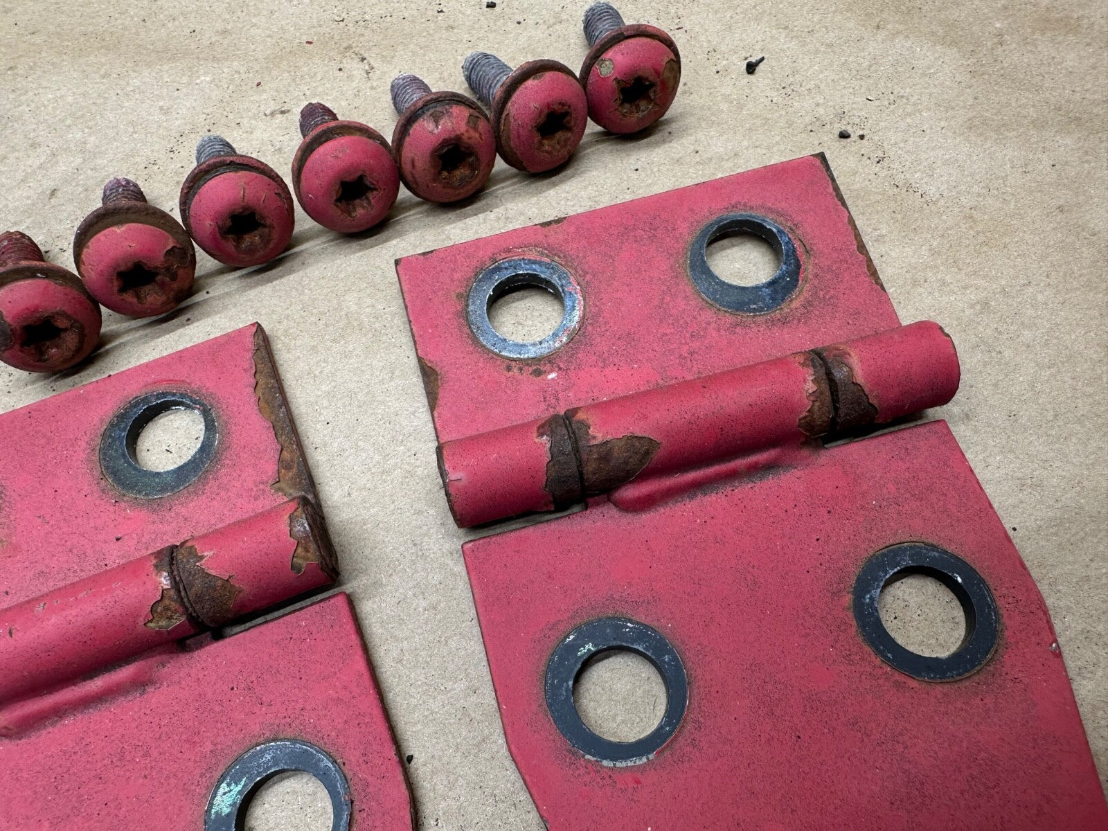 76-95 Jeep Wrangler YJ CJ RED Hood Hinges Hinge Set OEM FACTORY Bonnet Bolts
