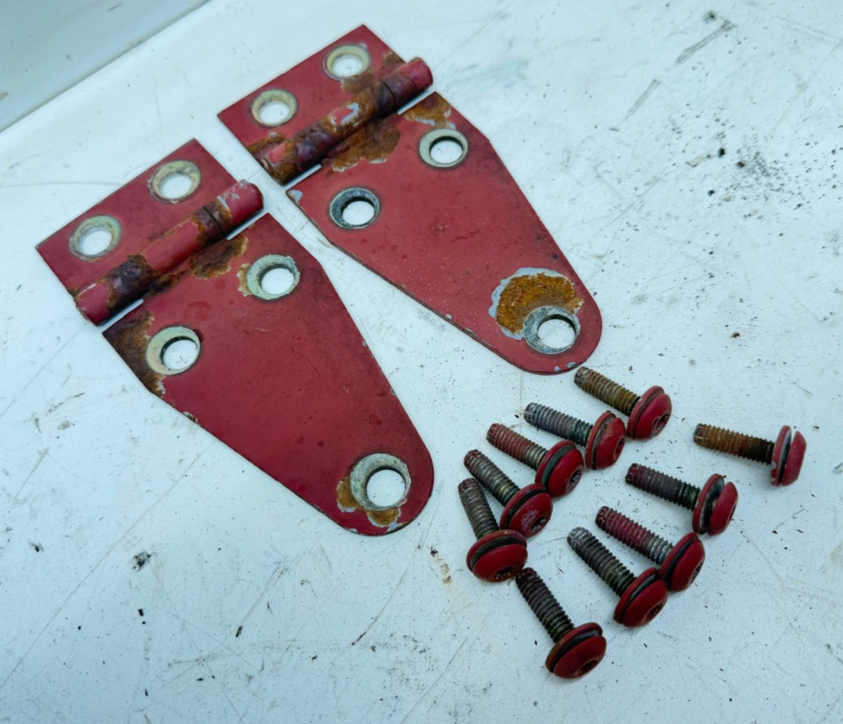76-95 Jeep Wrangler YJ CJ RED Hood Hinges Hinge Set OEM FACTORY Bonnet Bolts