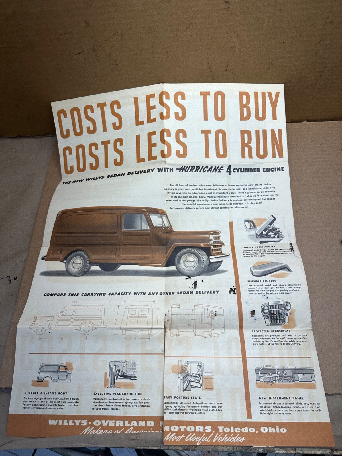 WILLYS SEDAN DELIVERY Truck Dealer Sales Brochure Paper Poster Pamphlet Vintage