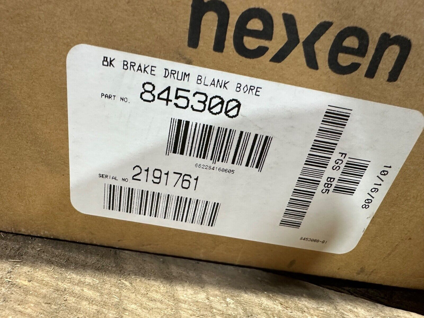 Nexen 8K Brake Drum  845300 Blank Bore  Serial # 2191761  New