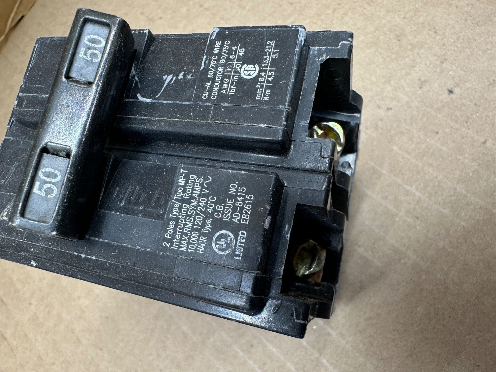 Murray MP250 2 Pole 50 Amp Circuit Breaker MP 250 50A Modelo Mp250 Fifty