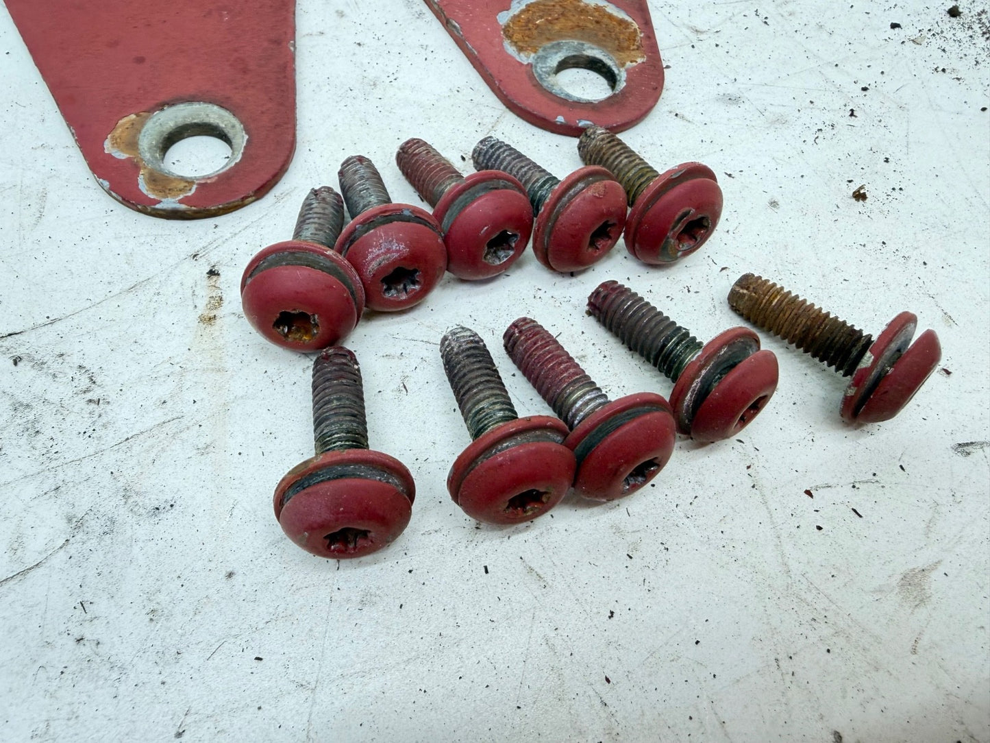 76-95 Jeep Wrangler YJ CJ RED Hood Hinges Hinge Set OEM FACTORY Bonnet Bolts