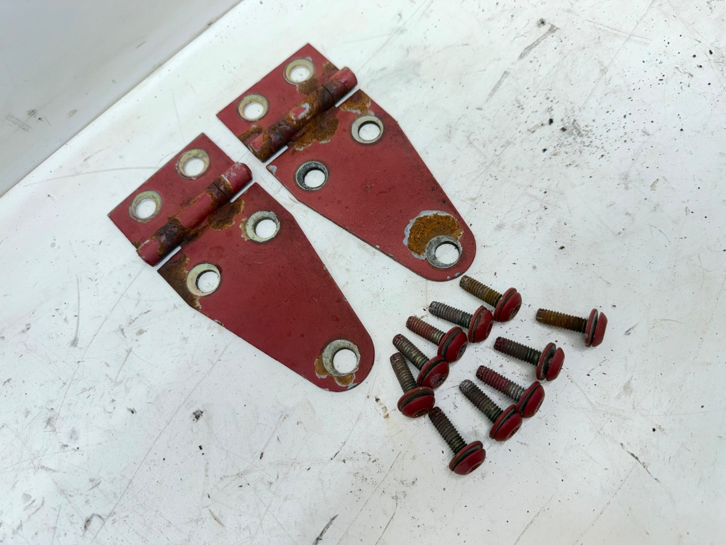 76-95 Jeep Wrangler YJ CJ RED Hood Hinges Hinge Set OEM FACTORY Bonnet Bolts
