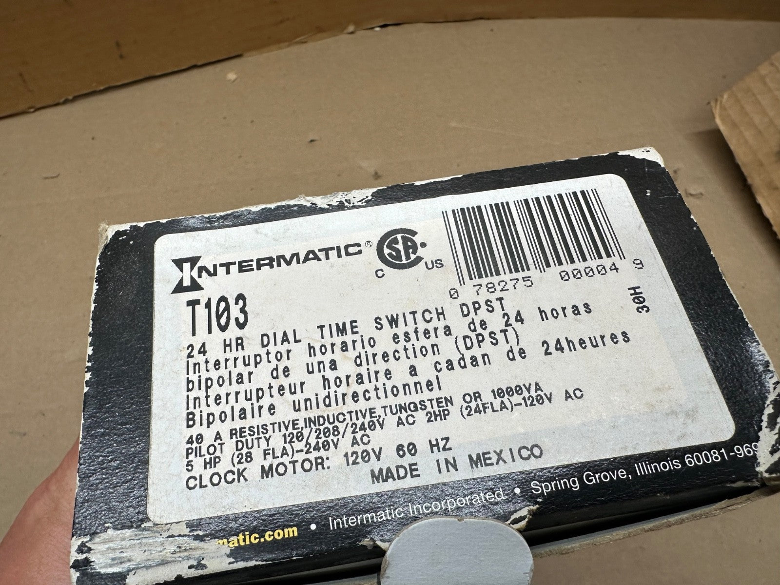 Intermatic T103 DPST 24-Hour Mechanical Time Switch 120 VAC 40 Amp New Old Stock