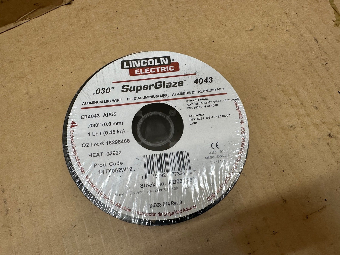 Lincoln Superglaze 4043 Aluminum Solid MIG Welding Wire .030 - 1 lb. ED030307