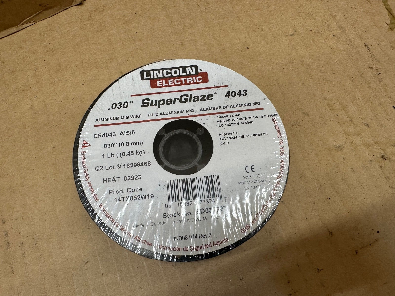 Lincoln Superglaze 4043 Aluminum Solid MIG Welding Wire .030 - 1 lb. ED030307