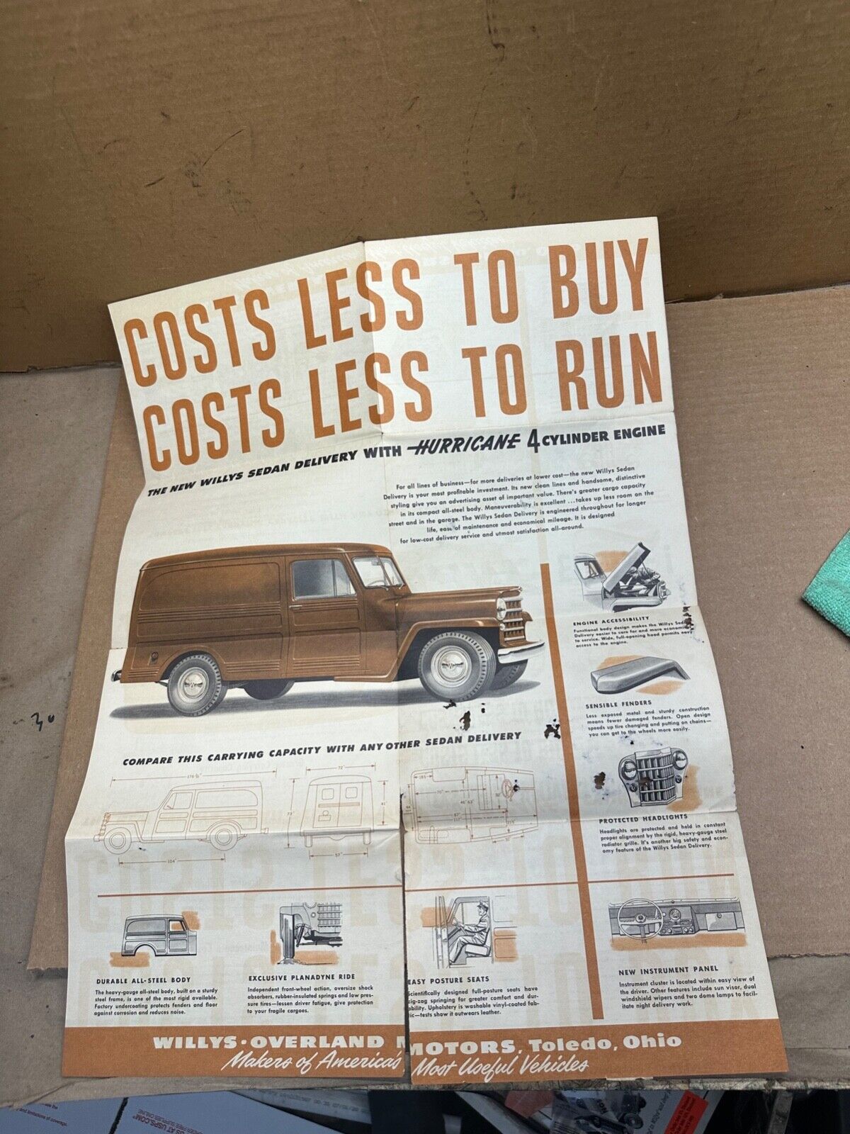 WILLYS SEDAN DELIVERY Truck Dealer Sales Brochure Paper Poster Pamphlet Vintage